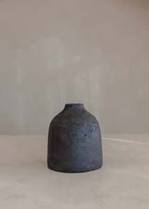 Earthenware Small Short Vessel / Aged Black
