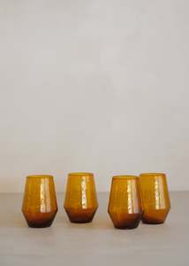 Homewares: Stemless Glasses Set of 4 / Amber