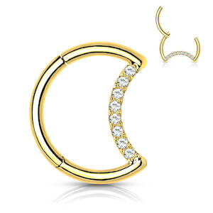 Hinged Rings: Gold Cubic Zirconia Titanium Hinged Moon