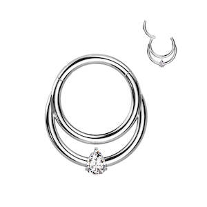 Hinged Rings: Silver Double Lined Tear Drop Titanium Hinged Ring