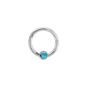 Silver Aquamarine Surgical Steel Hinged Ring