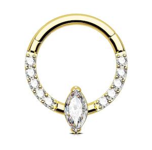 Gold CZ Marquise Titanium Hinged Ring