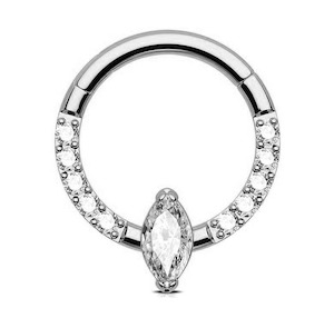 Hinged Rings: Silver CZ Marquise Titanium Hinged Ring