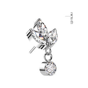 Nose Piercing Jewellery: Silver CZ Dangly 3 Marquise Titanium Threadless Top