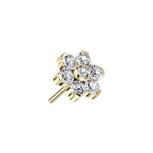 Nose Piercing Jewellery: Gold Cubic Zirconia Titanium Threadless Flower Top