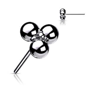 Nose Piercing Jewellery: Silver 3 Ball Titanium Threadless Top
