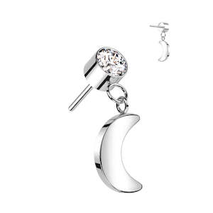 Silver CZ Dangly Moon Titanium Threadless Top