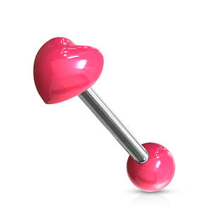 Acrylic: Pink SS/Acrylic Heart Tongue Bar