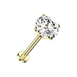 Labret: Gold Cubic Zirconia Titanium Threadless Labret
