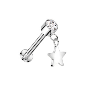 Silver Dangly Star Titanium Threadless Labret