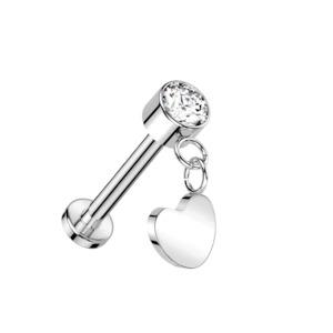 Labret: Silver Dangly Heart Titanium Threadless Labret