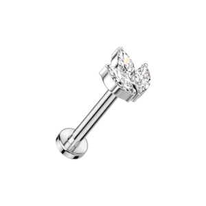 Labret: Silver Triple Marquise Cubic Zirconia Titanium Threadless Labret