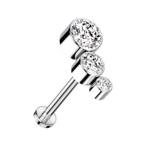 Labret: Silver 3 Curve Cubic Zirconia Titanium Threadless Labret