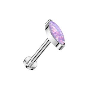 Silver Purple Opal Marquise Titanium Threadless Labret