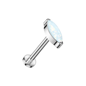 Labret: Silver White Opal Marquise Titanium Threadless Labret