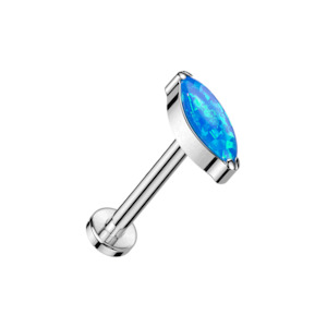 Labret: Silver Blue Opal Marquise Titanium Threadless Labret