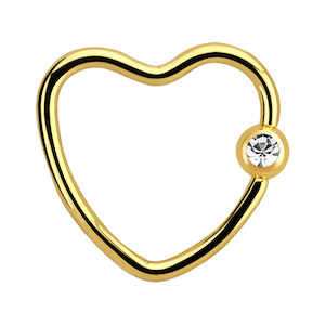 Ball Closure Rings Bcr: 16g Gold Surgical Steel Heart Ring