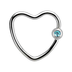 Ball Closure Rings Bcr: 16g Blue Zircon Surgical Steel Heart Ring