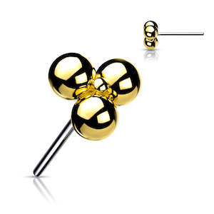 Medusa Piercing Jewellery: Gold 3 Ball Titanium Threadless Top