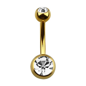 Gold Cubic Zirconia Titanium Navel Bar