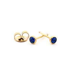 Earlobe Piercing Jewellery: September (Sapphire) Gold Earrings