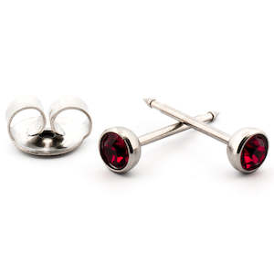Earlobe Piercing Jewellery: July (Ruby) Silver Earrings