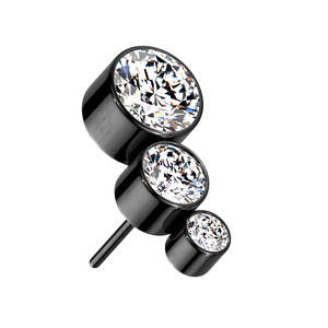 Black Cubic Zirconia 3 Stone Titanium Threadless Top