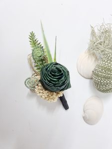 WEDDING READY Flax and Koru Button Hole Green - Keepsake Bouquets