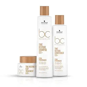 Schwarzkopf BC Bonacure Q10+ Time Restore Shampoo, Conditioner & Clay Treatment Trio Pack