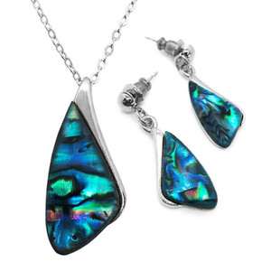 BBJ1221S Paua Pendant and Earring Set Silvertone Boxed