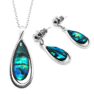 BBJ1237S Paua Pendant and Earrings Set Silvertone Boxed