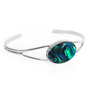 BBJ1204BG Paua Cuff Bangle Oval Silvertone Boxed