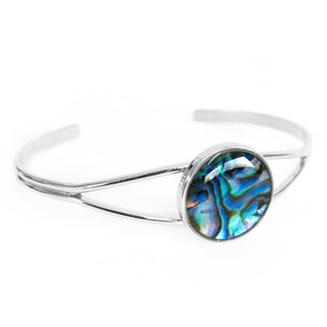 BBJ1205BG Paua Cuff Bangle Round Silvertone Boxed
