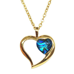 BBJ1188P Paua Gold Plated Love Heart Pendant Boxed