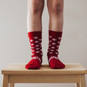 Lamington Socks: Lamington Merino Socks Frosty Red Christmas Crew Socks Youths