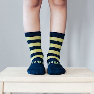 Lamington Socks: Lamington Crew Shorter Sprig Kids Merino Socks Navy Lime