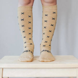 Lamington Socks: Lamington Chestnut Tan Black Merino Socks Knee High