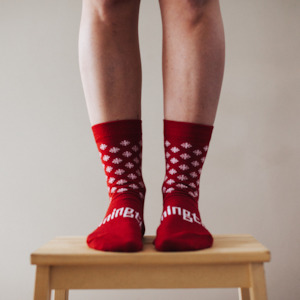 Lamington Socks: Lamington Merino Crew Frosty Red Christmas Womens & Mens