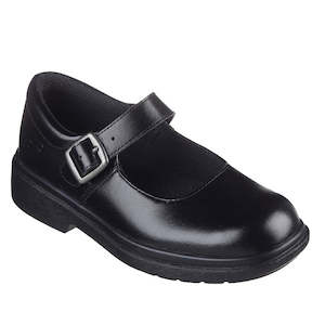 Mary Janes: Skechers Girls Mary Jane Smooth Tracks Black School Shoe