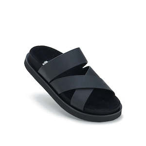 Womens: Rollie Womens Rhodes Cross Slide Rustic Black Leather