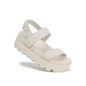Wedges And Heels: Rollie Womens Zeze Wedge Strap All Oat Leather Sandal