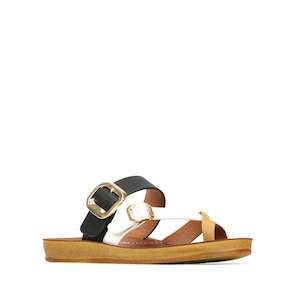 Los Cabos: Los Cabos Dany Black White Tan Light Flexible Sandal Jandal
