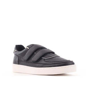 Alfie Evie: Alfie & Evie Apple Black Leather Womens Sneaker w/ Hook and Loop Fastening