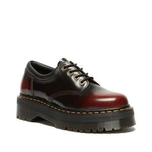 Wedges And Heels: Dr Martens - 8053 Quad 4 Eye Shoe Cherry Red Arcadia Leather