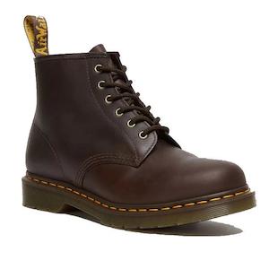 Kids Boots: Dr Martens 101 6 Eye Brown Crazy Horse Yellow Stitching Boot