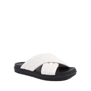 Emu Womens: Emu Ella Coconut White Black Leather Summer Slide