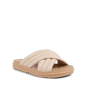 Emu Womens: Emu Ella Macadamia Tan Off White Leather Women's Summer Slide