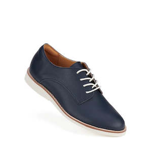 Flats: Rollie Womens Derby Rec Navy Tumble Leather Shoe