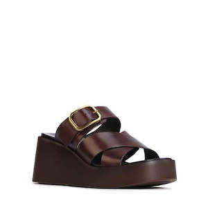 EOS Aris Womens Chestnut Brown Leather Wedge Slide