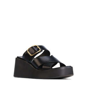 EOS Aris Womens Black Leather Wedge Dressy Slide
